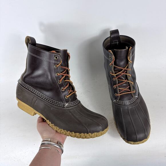 Vintage L.L.Bean Duck Boots men's 11 Brown Leather Waterproof Lace-Up Outdoor - Picture 1 of 11